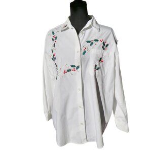 White Embroidered Button-Down Shirt- Size Medium
